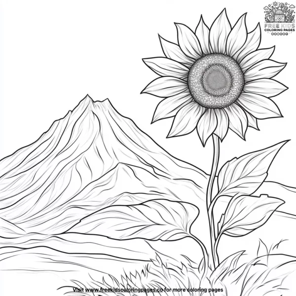 Mountain with a sunflower coloring pages