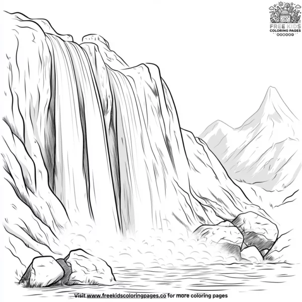 Mountain with a waterfall coloring pages