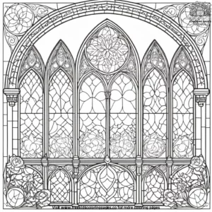 Mystical gothic window coloring pages