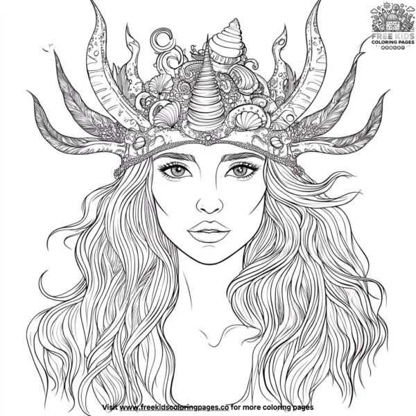 Ocean princess with a shell crown coloring pages