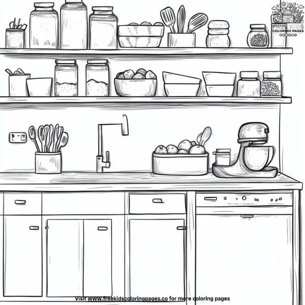 Organized kitchen counters coloring pages