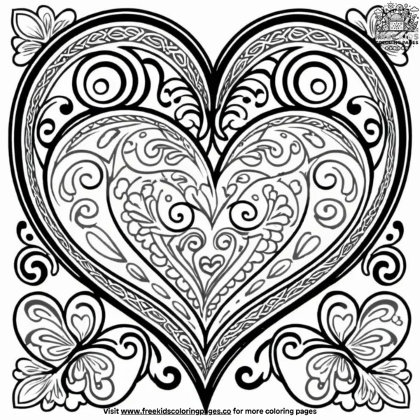 Ornate hearts coloring pages