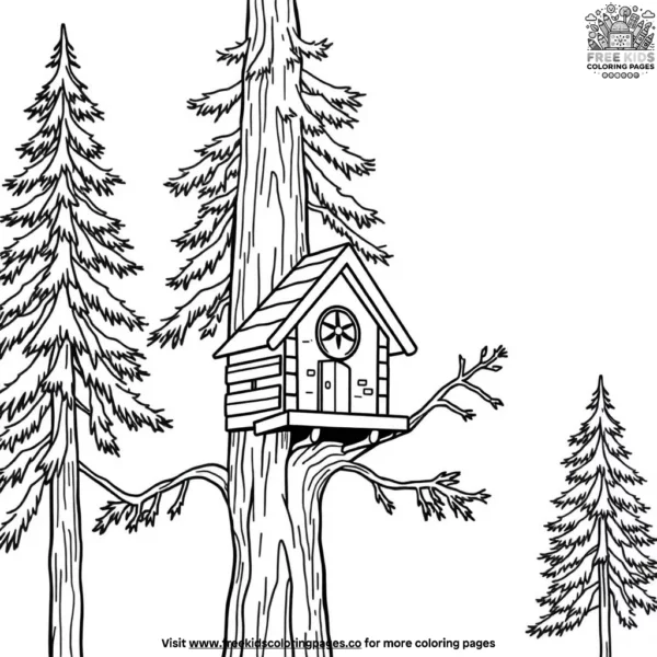 Owl house on a pine tree coloring pages
