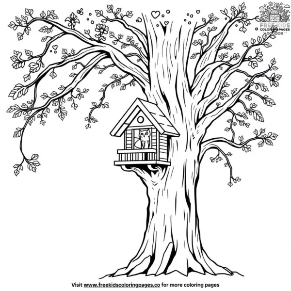 Owl house on a tree coloring pages