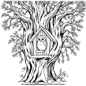 Owl house with acorns coloring pages