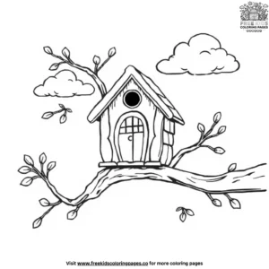 Owl house with clouds coloring pages