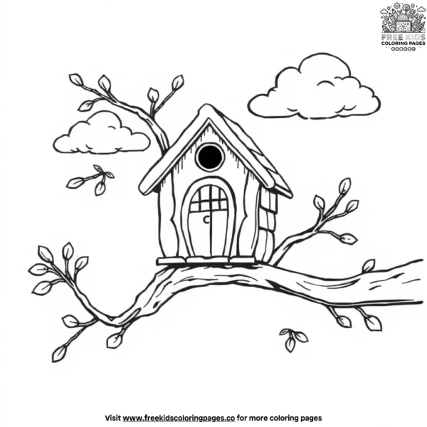 Owl house with clouds coloring pages