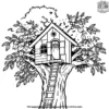 Owl House with Ladder Coloring Pages