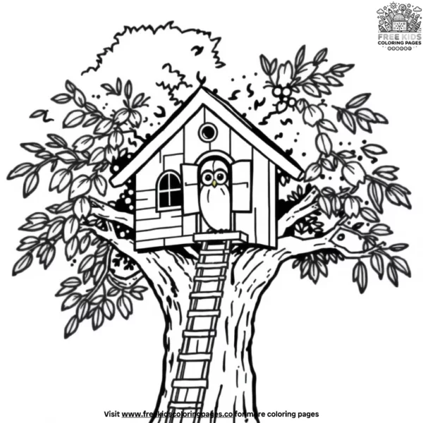 Owl house with ladder coloring pages