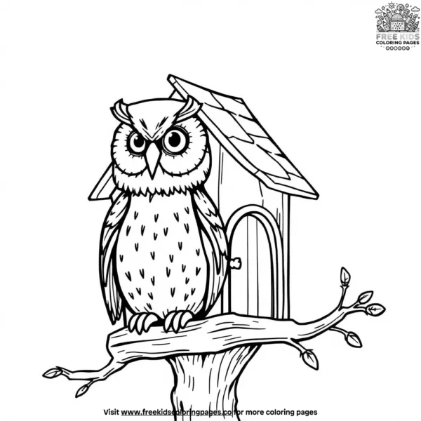 Owl house with perch coloring pages