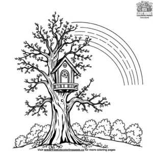 Owl house with rainbow coloring pages