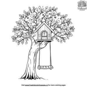 Owl house with swing coloring pages