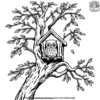 Owl House with a Branch Coloring Pages