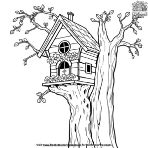 Owl house with a flower garland coloring pages