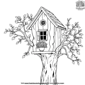 Owl house with a flower pot coloring pages