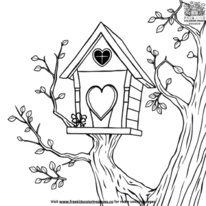 Owl house with a heart design coloring pages