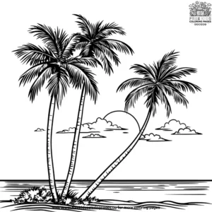 Palm Tree Sunset Coloring Pages