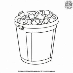 Paper cups in trash bin coloring pages