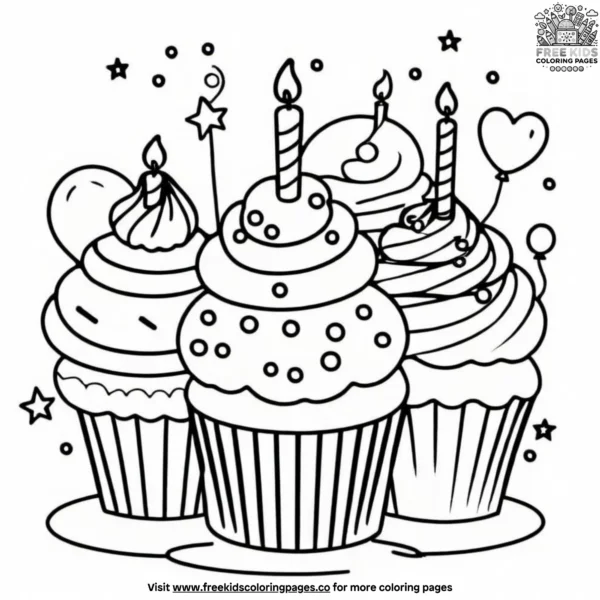 Party cupcake coloring pages