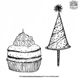 Party Hat and Cake Fun Coloring Pages