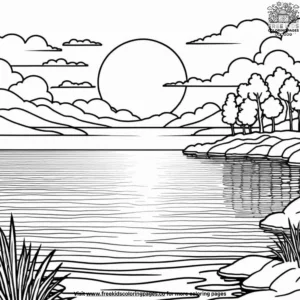 Peaceful Lake Sunset Coloring Pages