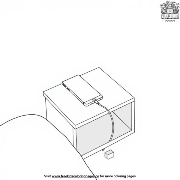 Phone charging on a nightstand coloring pages