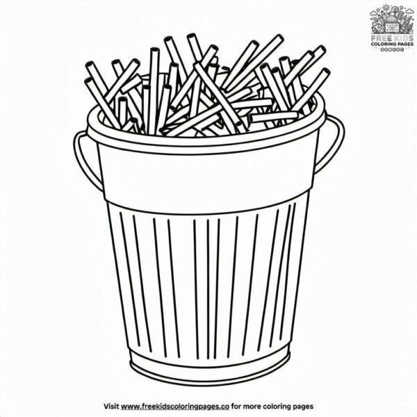 Plastic straws in garbage coloring pages