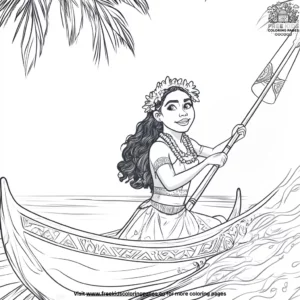 Polynesian princess on a canoe coloring pages