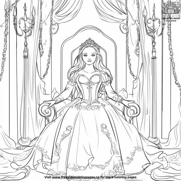 Princess and the royal throne coloring pages