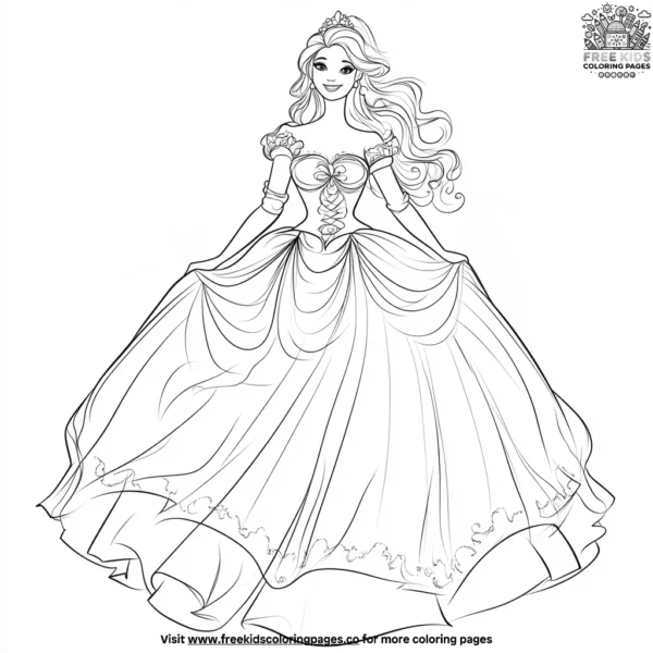 Princess with a beautiful ball gown coloring pages