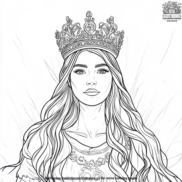 Princess with a golden crown coloring pages