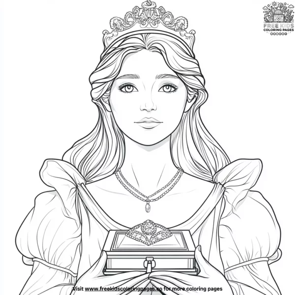 Princess with a jewel box coloring pages