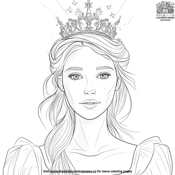 Princess with a starry tiara coloring pages