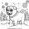 Pug Playing in the Snow Coloring Pages