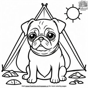 Pug at a campsite coloring pages