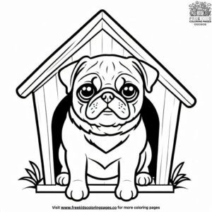 Pug in a doghouse coloring pages