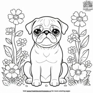 Pug in a garden coloring pages