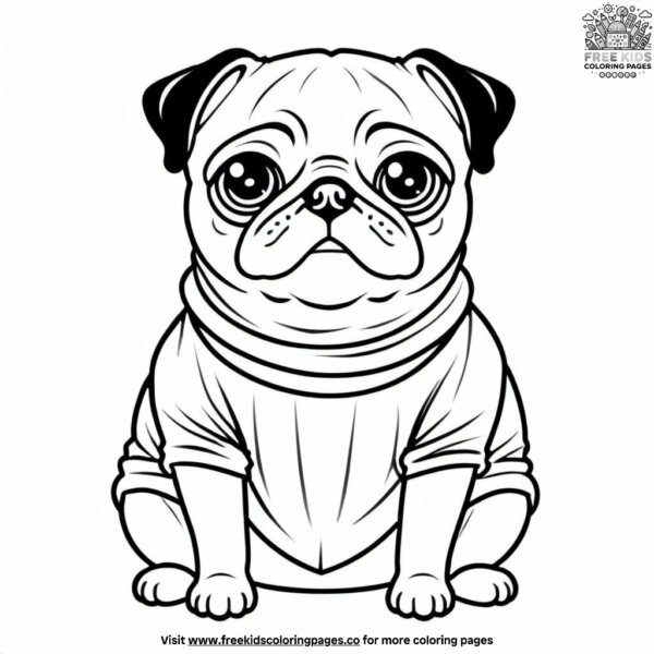 Pug in a sweater coloring pages