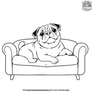 Pug on a sofa coloring pages