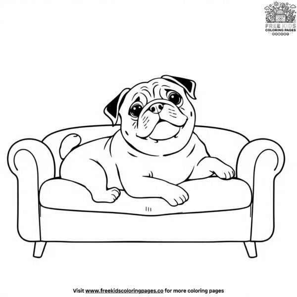 Pug on a sofa coloring pages