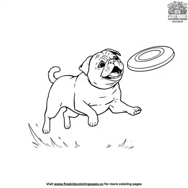 Pug with frisbee coloring pages