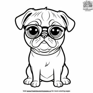 Pug with glasses coloring pages