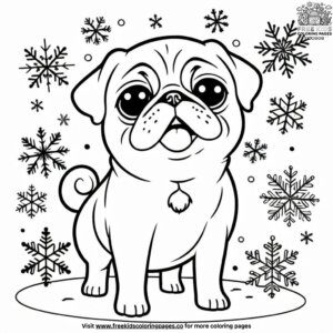 Pug with Snowflake Coloring Pages