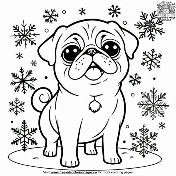 Pug with snowflake coloring pages