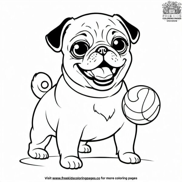 Pug with a ball coloring pages