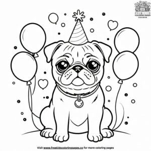 Pug with a Birthday Hat Coloring Pages