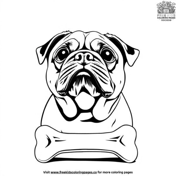 Pug with a bone coloring pages