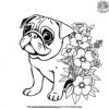 Pug with a Bunch of Flowers Coloring Pages