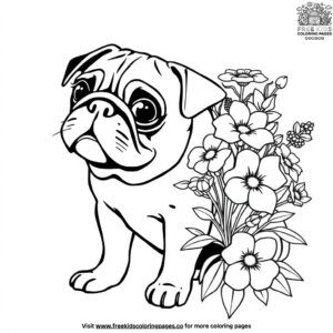 Pug with a Bunch of Flowers Coloring Pages