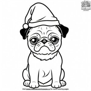 Pug with a Christmas Hat Coloring Pages